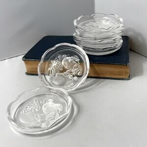 6 Vintage Val St Lambert Glass Coasters Brussels‎ Pattern Intaglio Belgium 3.5"